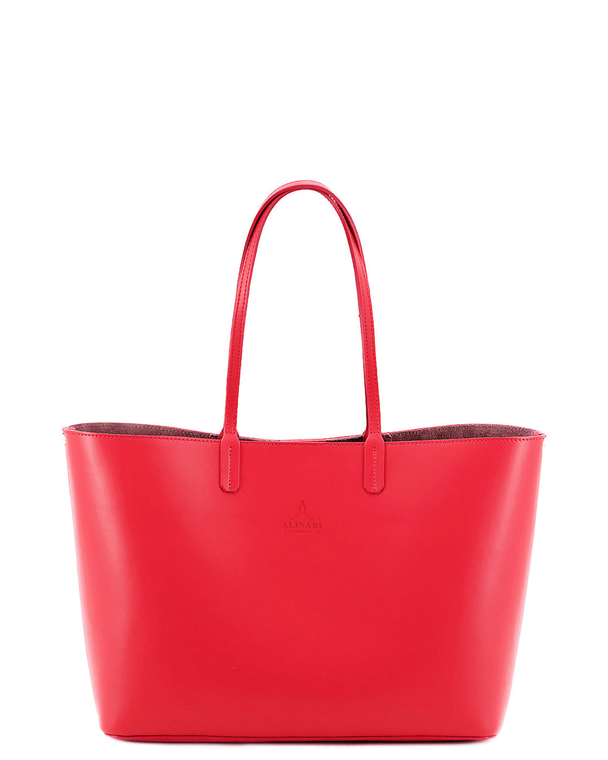 Maxima Tote, cabas pour ordinateur en cuir italien lisse rouge – vue de face – Made in Italy