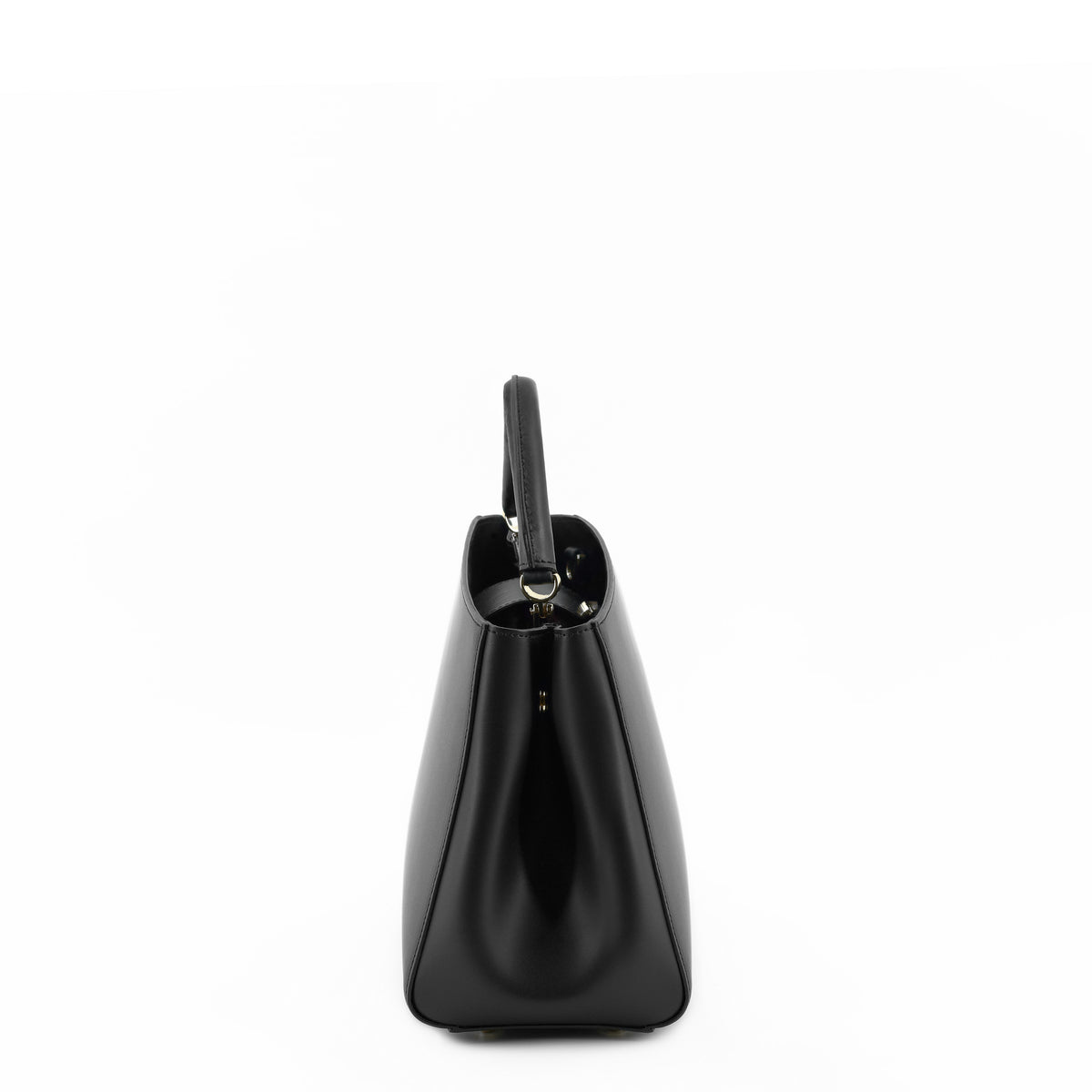 Navona Classic, top-handle bag in smooth black Italian leather – side view