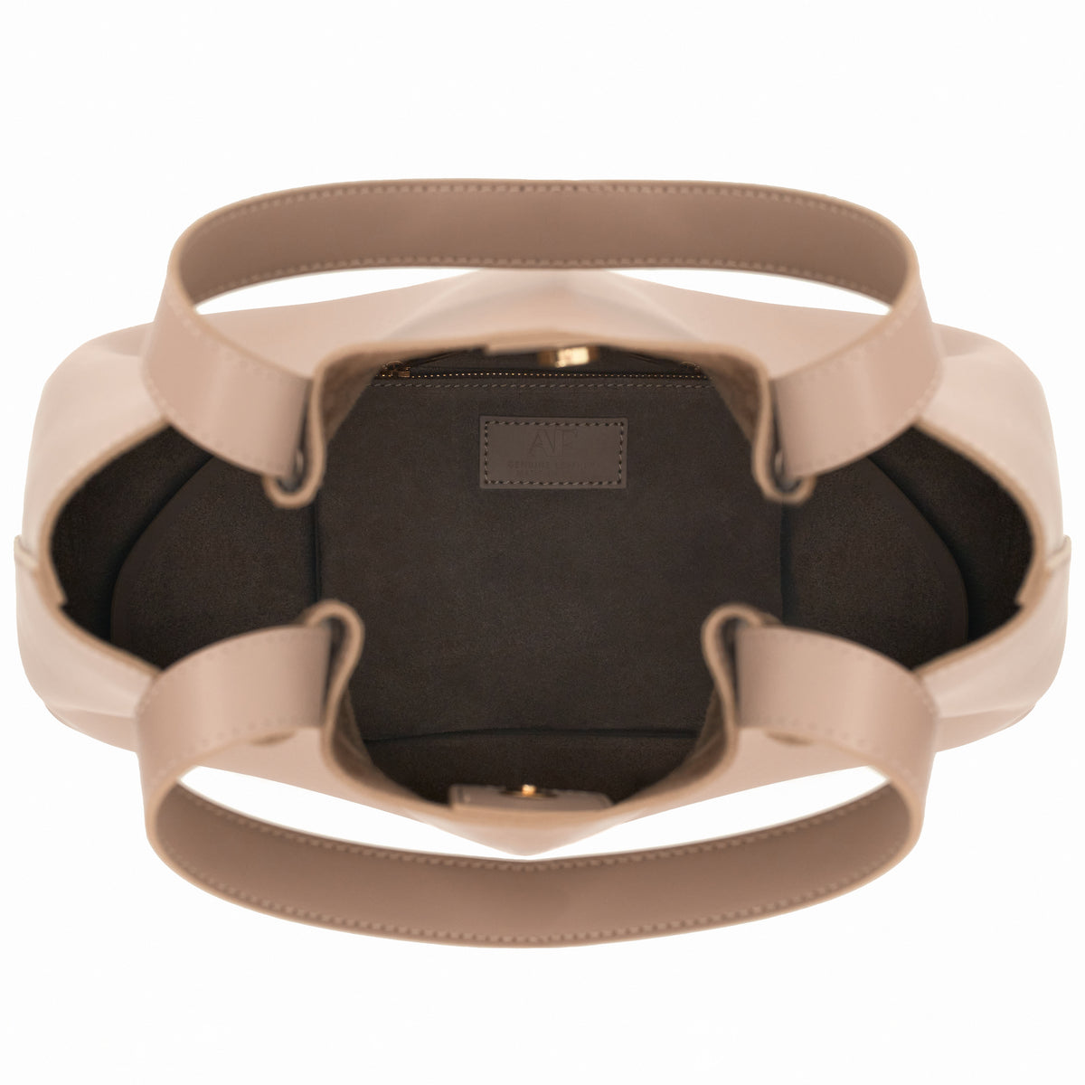Viviene Tote, cabas fin en cuir Ruga italien taupe – ouvert, intérieur doublé de suède