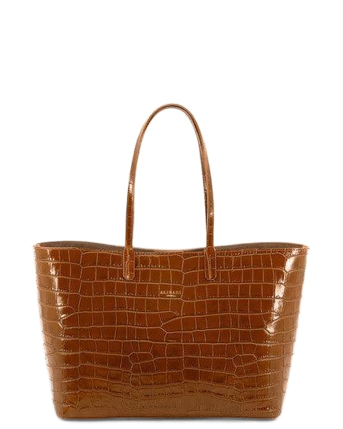 Maxima croco-embossed Italian leather tote in camel, front view