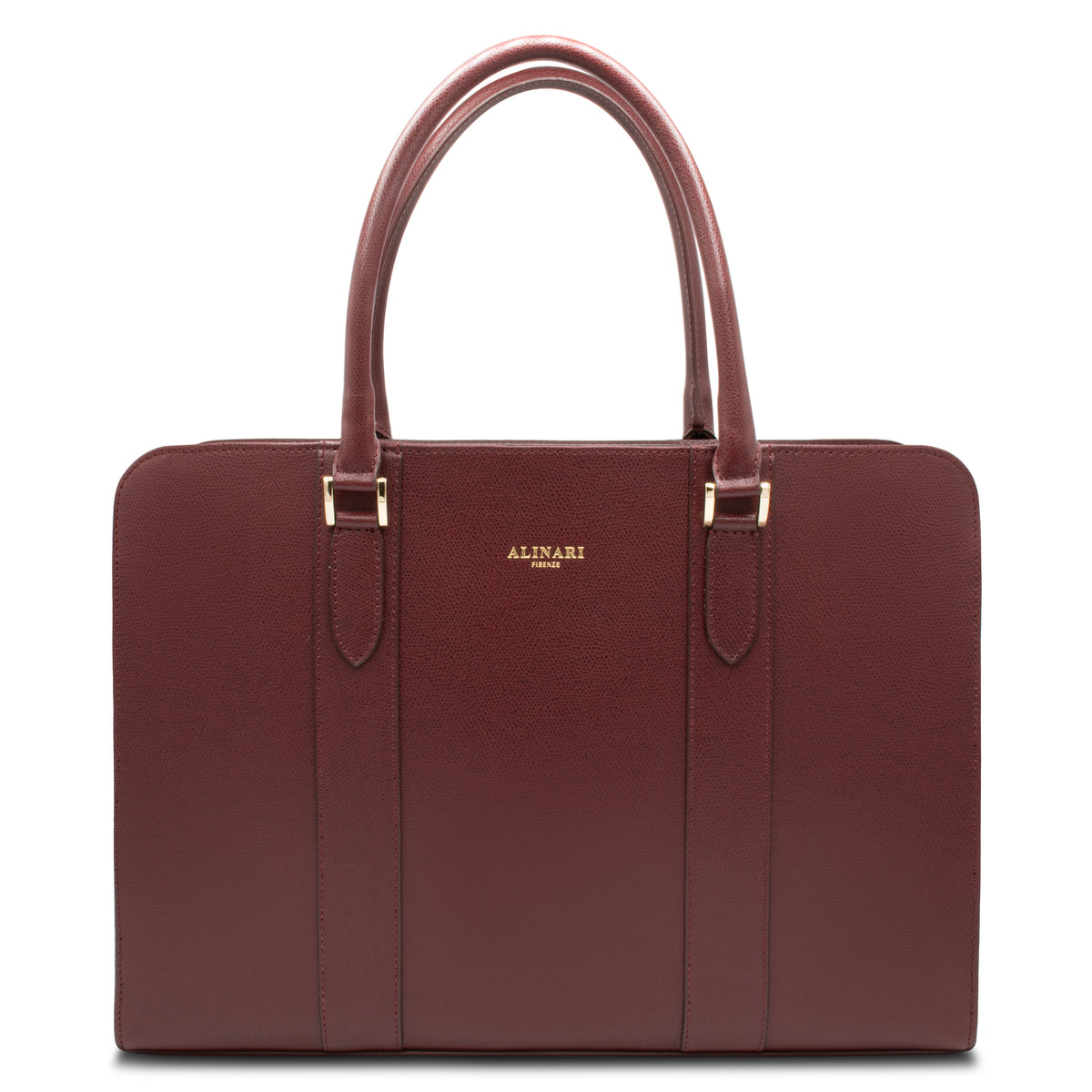 Alinari Tote, work tote in burgundy textured Italian leather – front view – Made in Italy