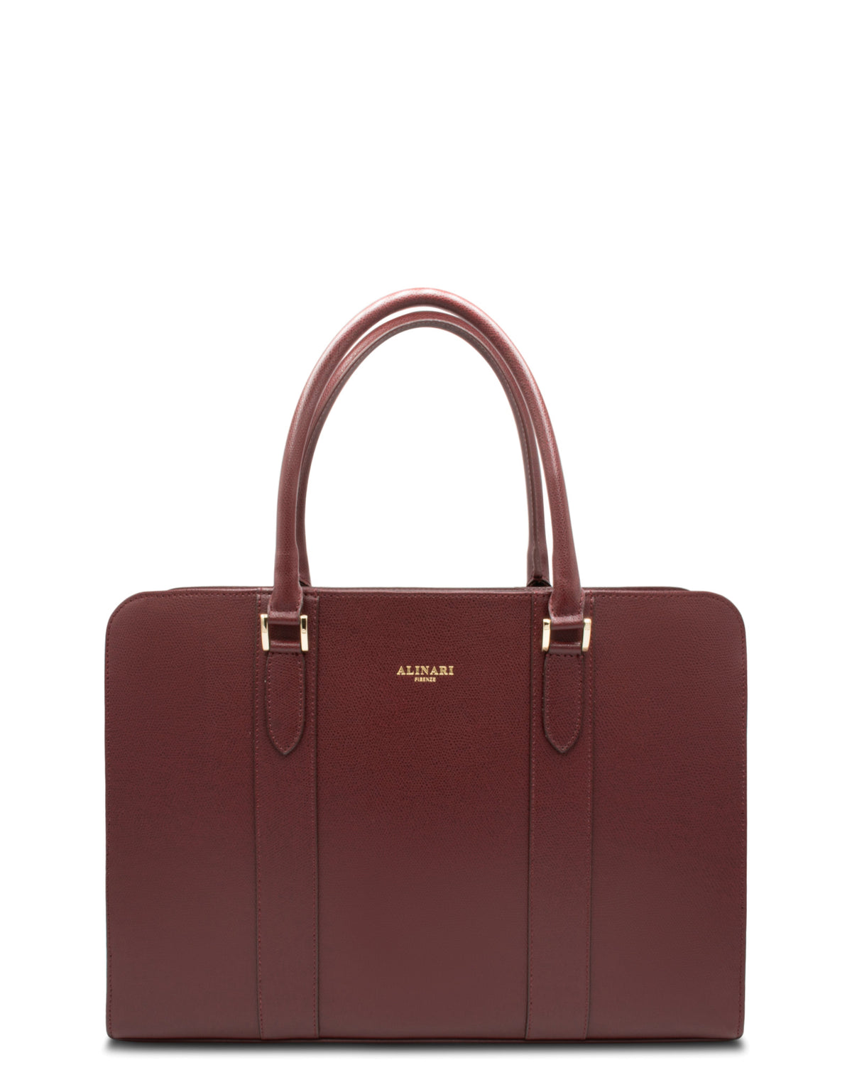 Alinari Tote, work tote in burgundy textured Italian leather – front view – Made in Italy