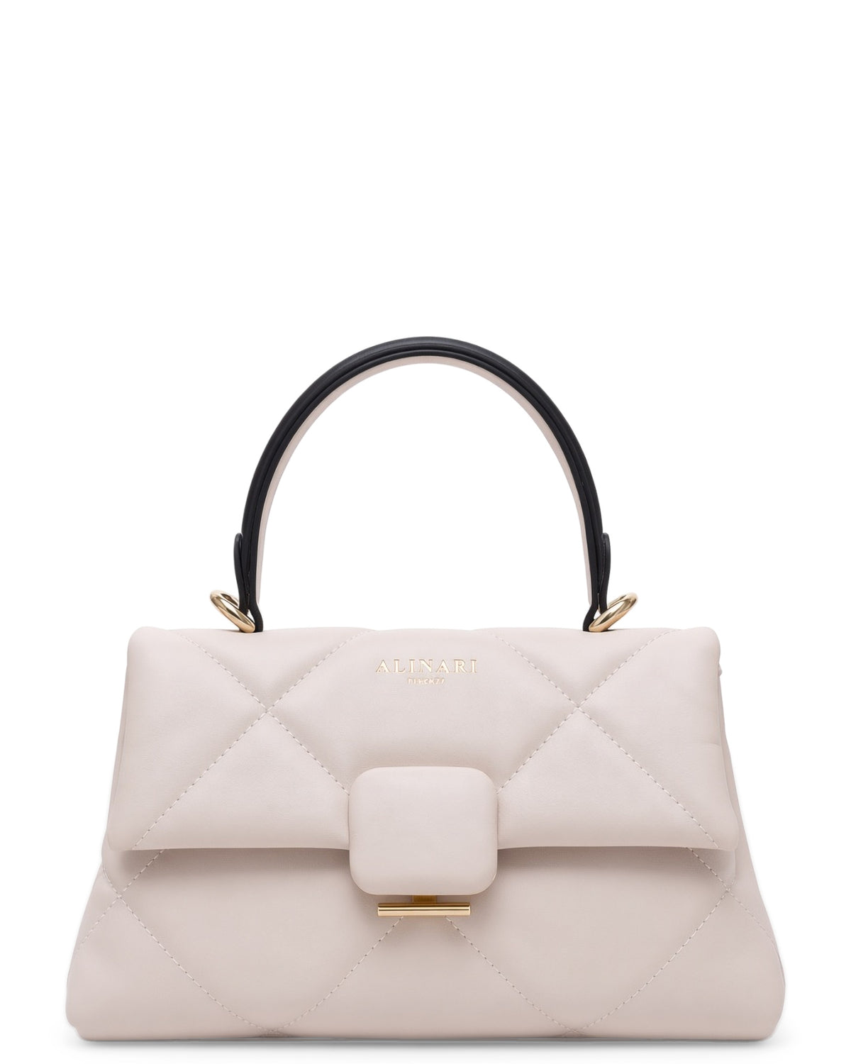 Alita quilted leather shoulder bag in white, front view