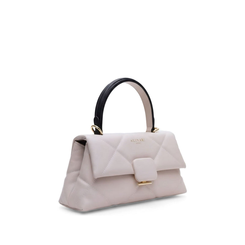 Alita, shoulder bag in white quilted Italian leather – three-quarter view – Made in Italy