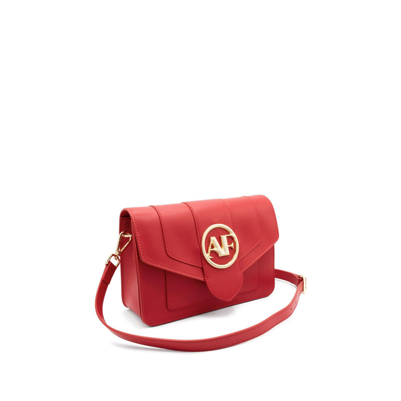 Brera, crossbody bag in red smooth Italian Ruga leather – front view