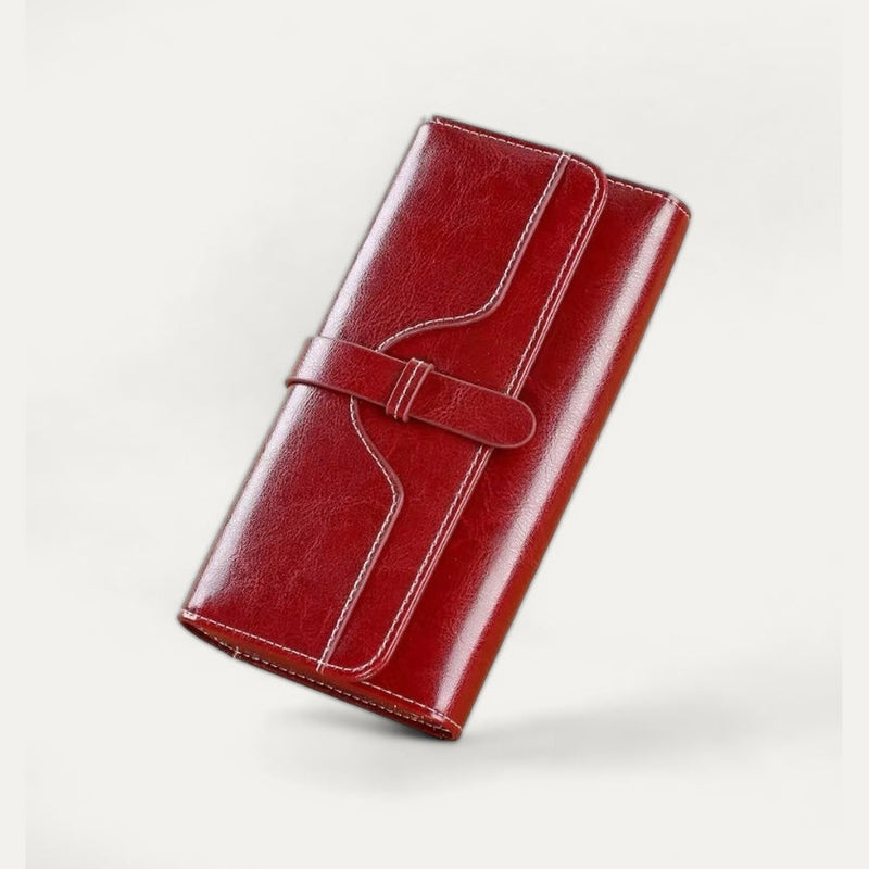 Classic Oil-Wax Wallet, wallet in red oil-wax cow leather – styled view – Alinari Firenze