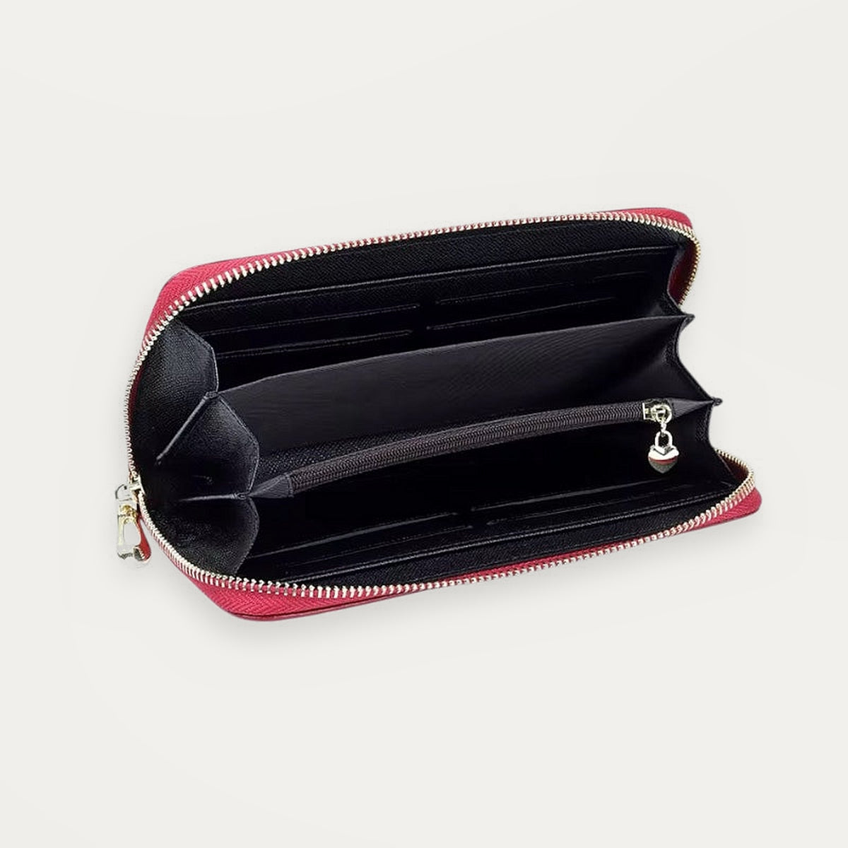 Elegant Wallet, portemonnee met rits rondom van rood leer met bloemenreliëf – productfoto – Alinari Firenze