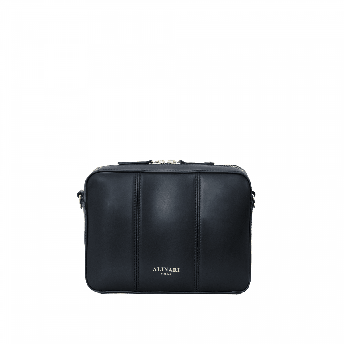 Flavia, crossbody bag in black Italian Ruga leather – front view