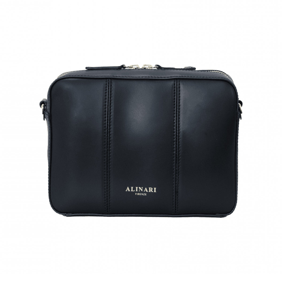Flavia, crossbody bag in black Italian Ruga leather – front view