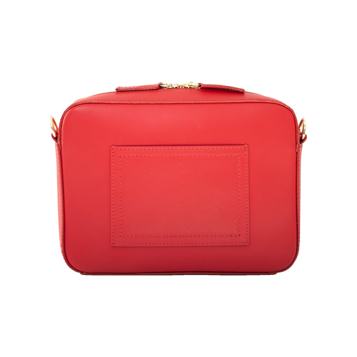 Flavia, crossbody bag in red Italian Ruga leather – back view with outer pocket