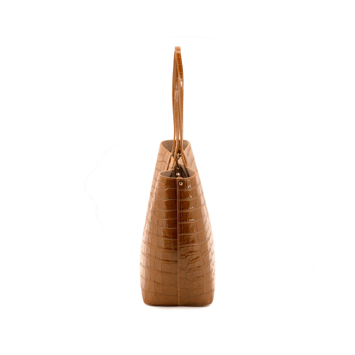 Maxima Croco Tote, laptop tote in camel croc-embossed Italian leather – side view