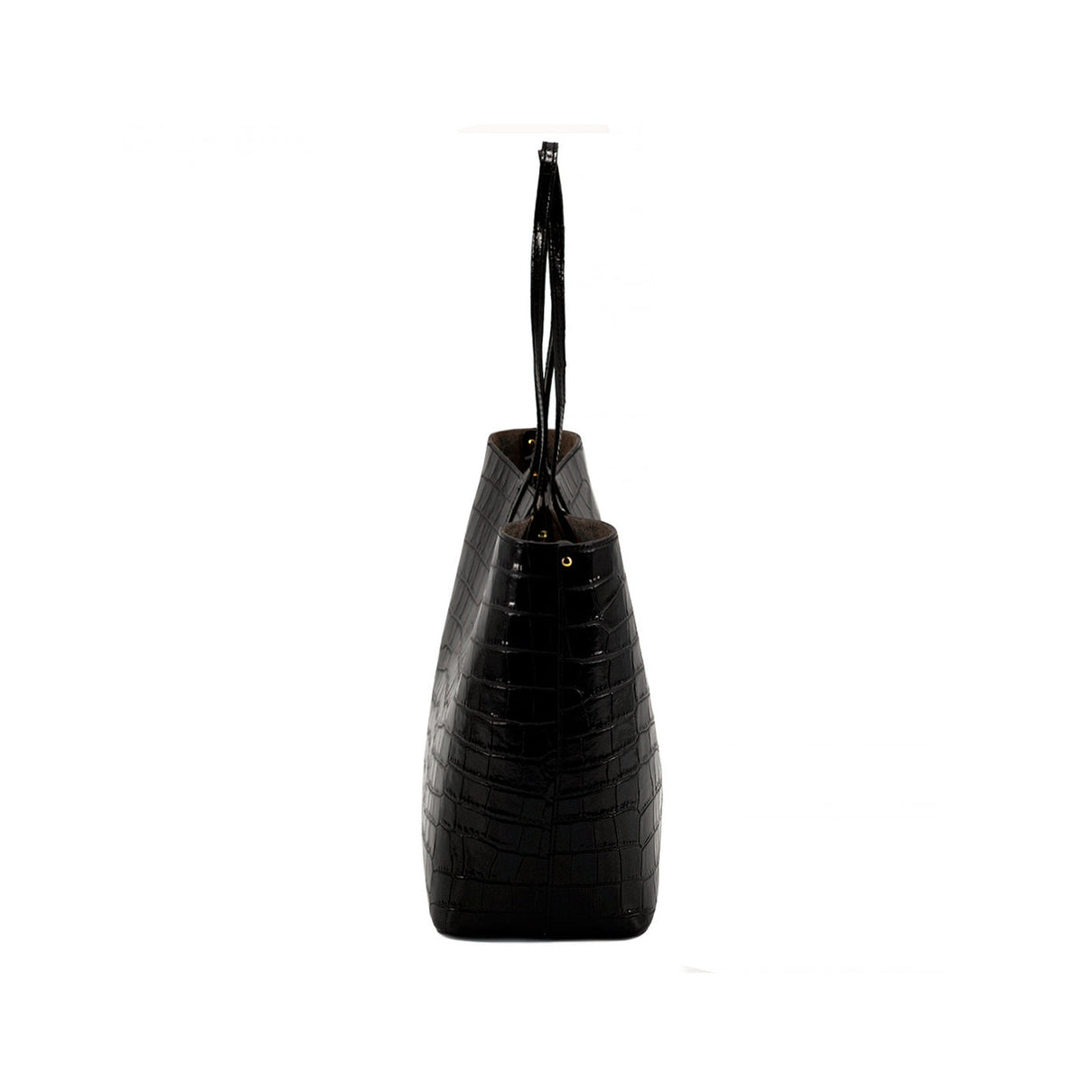 Maxima Croco Tote, laptop tote in black croc-embossed Italian leather – side view