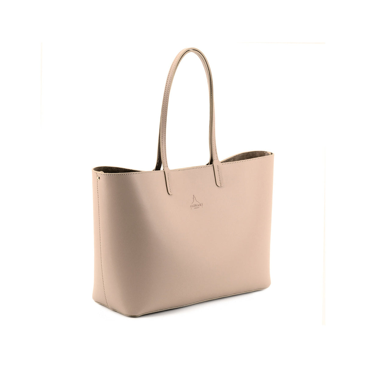 Maxima Tote, laptop tote in beige smooth Italian leather – front view
