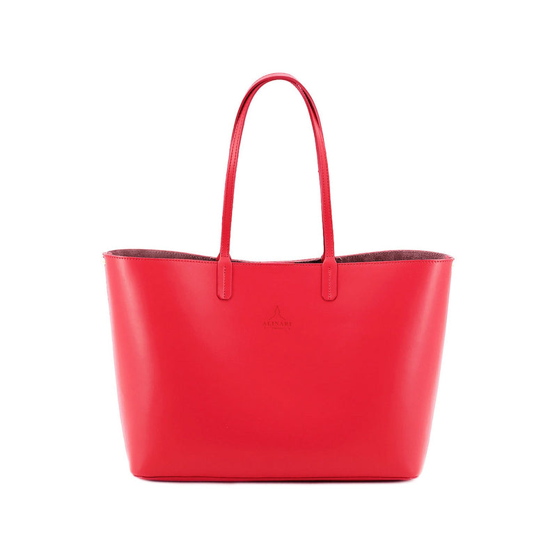 Maxima Tote, laptop tote in red smooth Italian leather – front view – Made in Italy