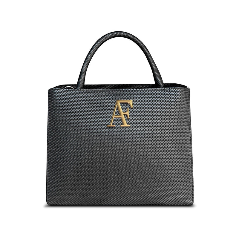 Navona, top-handle bag in black honeycomb-embossed Italian leather – front view