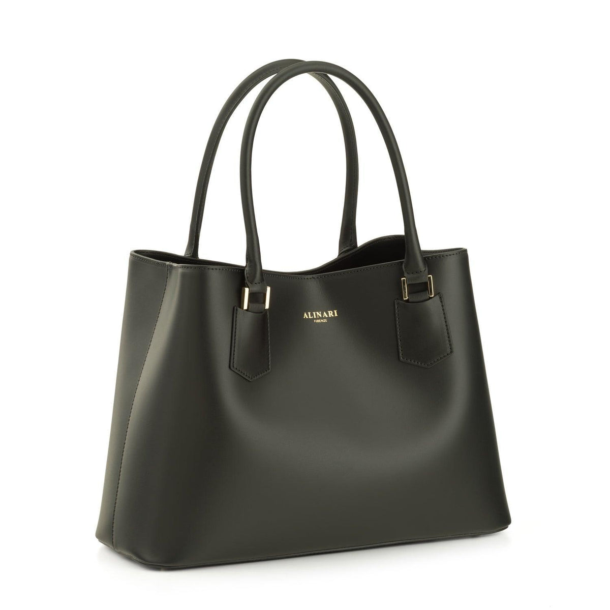 Trastevere Tote, tote bag in black Italian Ruga leather – three-quarter view