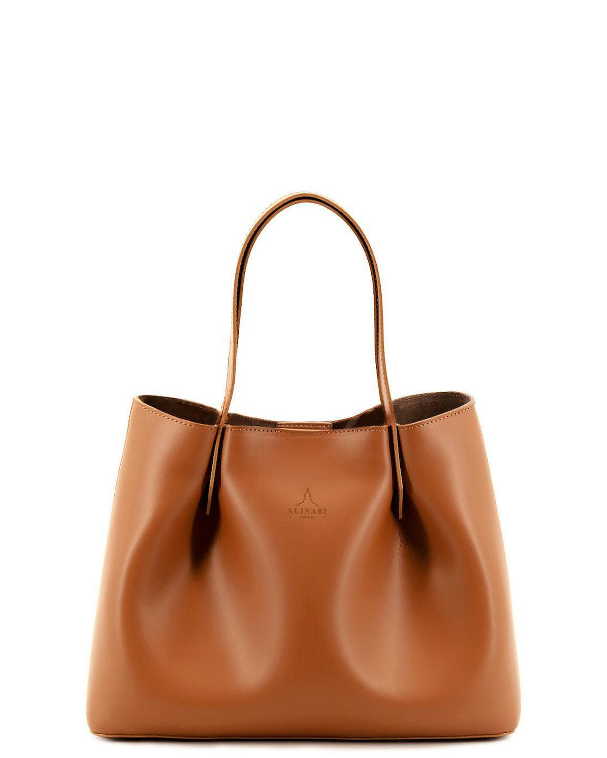Viviene Tote, cabas fin en cuir Ruga italien camel – vue de face – Made in Italy