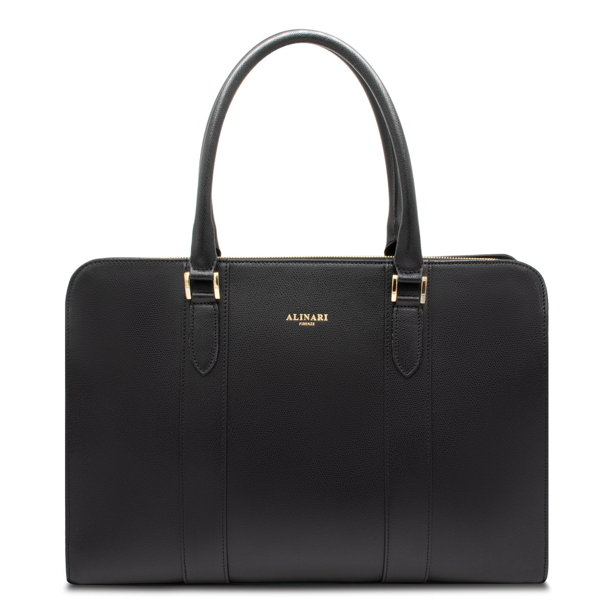 Alinari Tote in black textured Italian leather, a structured work tote – Alinari Firenze