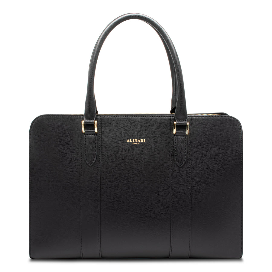 Alinari Tote in black textured Italian leather, a work bag for women – Alinari Firenze