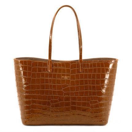 Maxima Croco Tote in camel croc-embossed Italian leather for autumn – Alinari Firenze