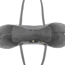 Maxima Croco Tote, laptop tote in grey croc-embossed Italian leather – open, showing the suede-lined interior