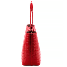 Maxima Croco Tote, laptop tote in red croc-embossed Italian leather – side view