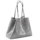 Maxima Croco Tote, laptop tote in grey croc-embossed Italian leather – angled view with the open top