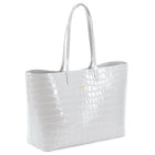 Maxima Croco Tote, laptop tote in white croc-embossed Italian leather – three-quarter view