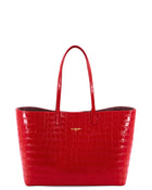 Maxima Croco Tote, laptop tote in red croc-embossed Italian leather – front view – Made in Italy