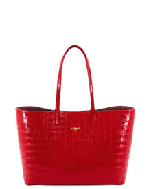 Maxima Croco Tote, laptop tote in red croc-embossed Italian leather – front view – Made in Italy