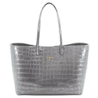 Maxima Croco Tote, laptop tote in grey croc-embossed Italian leather – front view – Made in Italy
