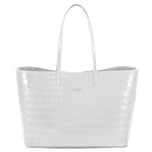 Maxima Croco Tote, laptop tote in white croc-embossed Italian leather – front view – Made in Italy