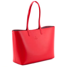 Maxima Tote, laptop tote in red smooth Italian leather – three-quarter view