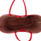 Maxima Tote, laptop tote in red smooth Italian leather – open, showing the suede-lined interior