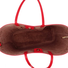 Maxima Tote, laptop tote in red smooth Italian leather – open, showing the suede-lined interior