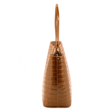 Maxima Croco Tote, laptop tote in camel croc-embossed Italian leather – side view