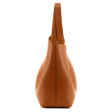 Viviene Tote, slim tote in camel Italian Ruga leather – side view