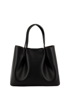Viviene Tote, slim tote in black Italian Ruga leather – front view – Made in Italy