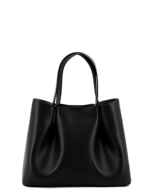 Viviene Tote, slim tote in black Italian Ruga leather – front view – Made in Italy