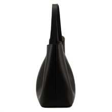 Viviene Tote, slim tote in black Italian Ruga leather – side view