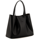 Viviene Tote, slim tote in black Italian Ruga leather – three-quarter view