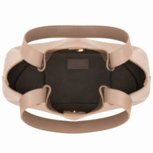 Viviene Tote, slim tote in taupe Italian Ruga leather – open, showing the suede-lined interior