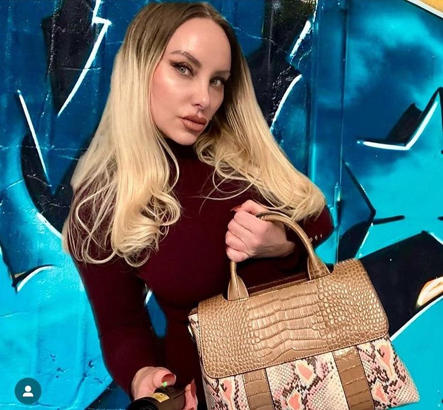 Camel croc-embossed Italian leather tote with a printed scarf