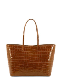 Maxima croco-embossed Italian leather tote in camel, front view