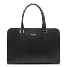 Alinari Tote, work tote in black textured Italian leather – front view – Made in Italy