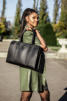 Alinari Tote, work tote in black textured Italian leather – carried by hand