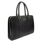 Alinari Tote, work tote in black textured Italian leather – three-quarter view