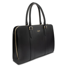 Alinari Tote, work tote in black textured Italian leather – three-quarter view