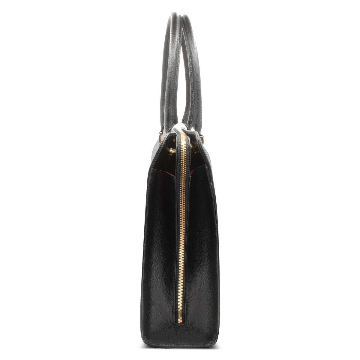 Alinari Tote, work tote in black textured Italian leather – side view