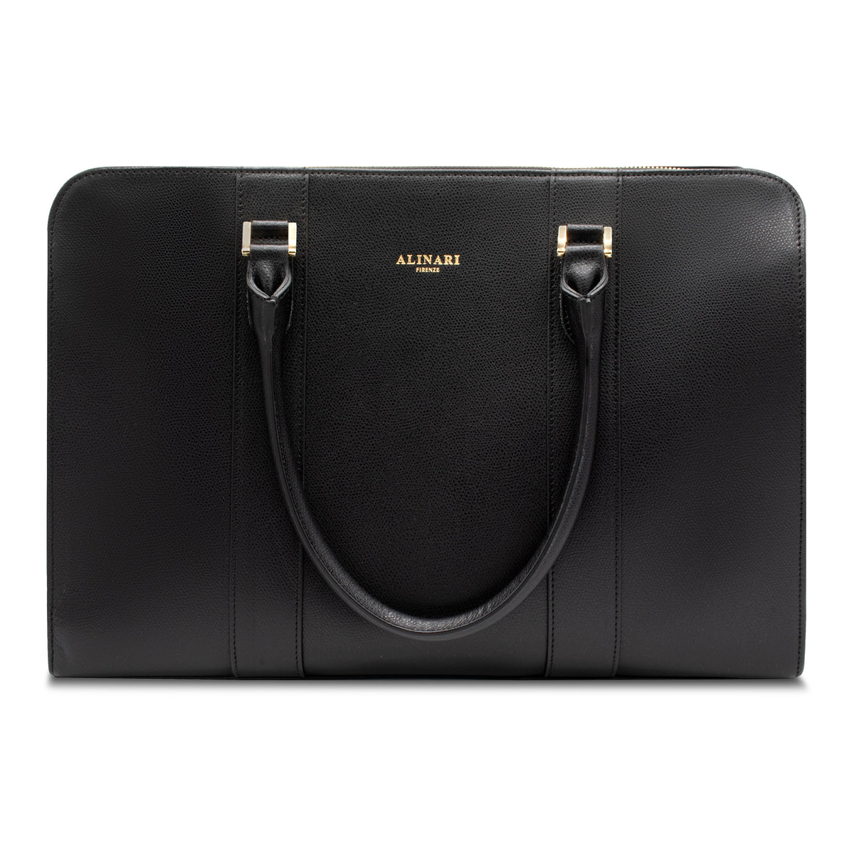 Alinari Tote, work tote in black textured Italian leather – front view